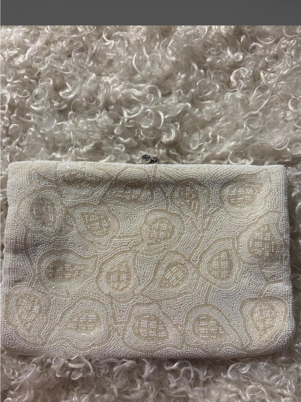 Vintage 1950s Cream Beaded Clutch Jeweled Clasp Paisley Evening Bag Bridal - Picture 3 of 4
